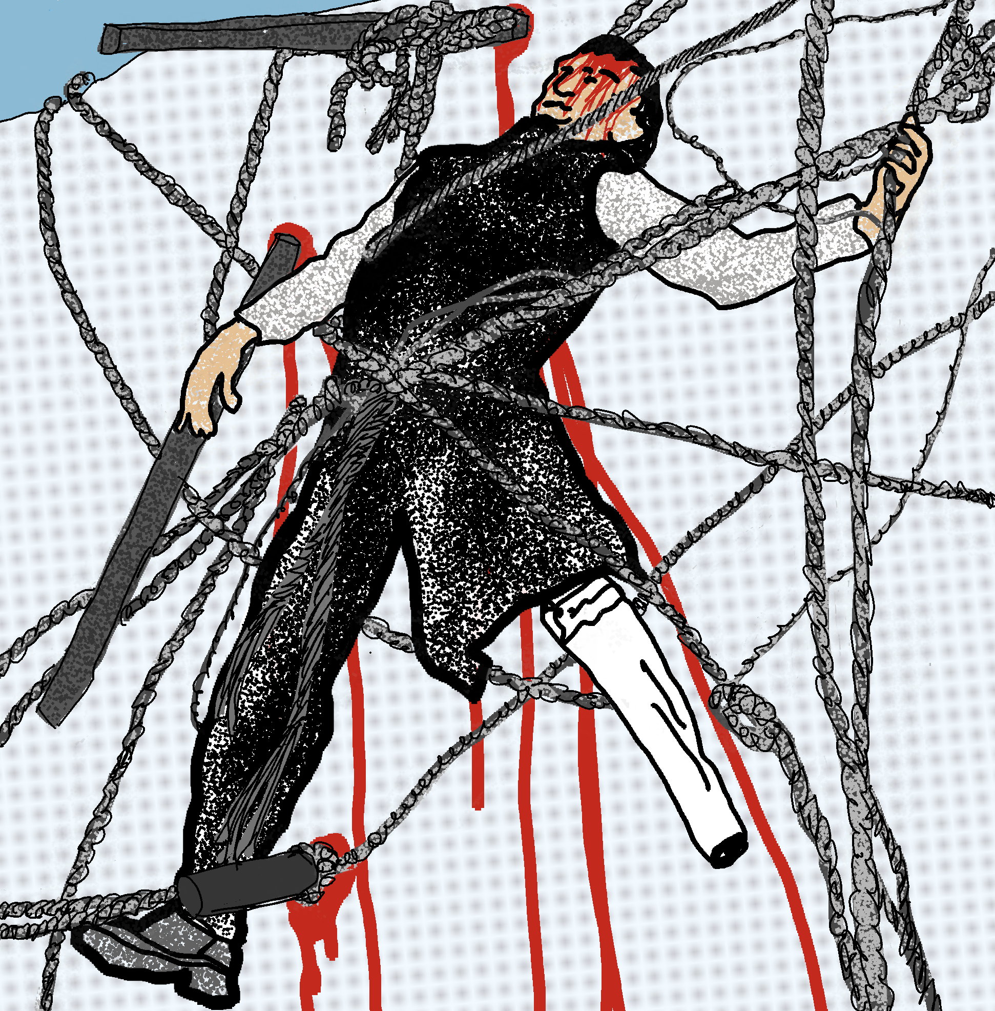 drawing of captain ahab strapped to moby dick